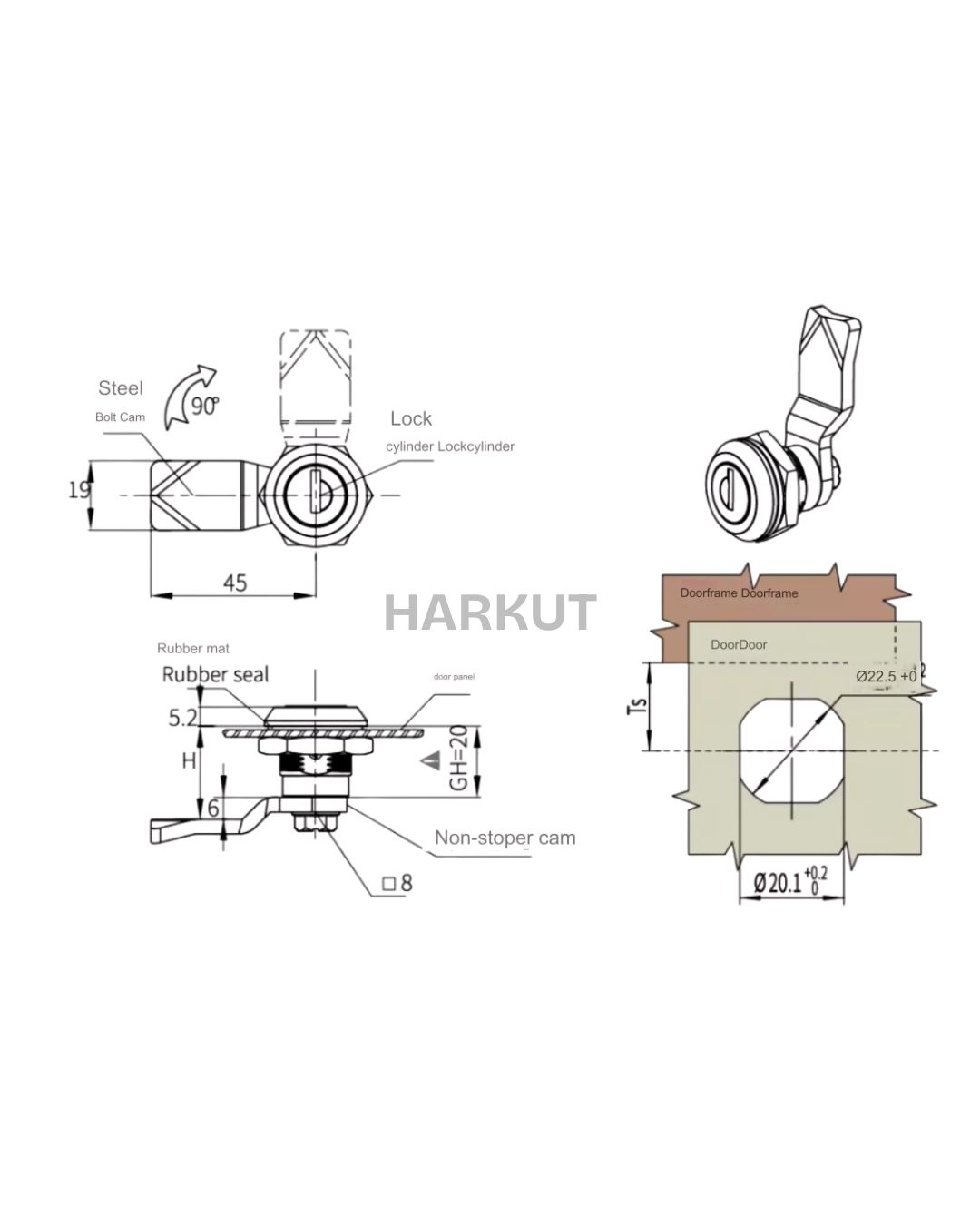 Stainless Steel Panel Lock Drawing